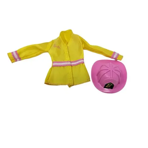 Barbie Doll Firefighter Yellow Jacket With Pink Helmet Career Doll Clothes 2014 - Picture 2 of 13